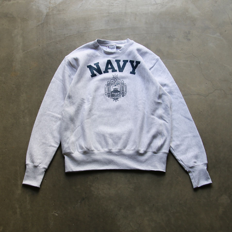 STOCK (デッドストック) OFFICIAL PRINT CHAMPION REVERSE WEAVE SWEAT (ASH GREY) アメリカ海軍兵学校(USAN)プリント チャンピオン リバースウィーブ クルーネックスウェット