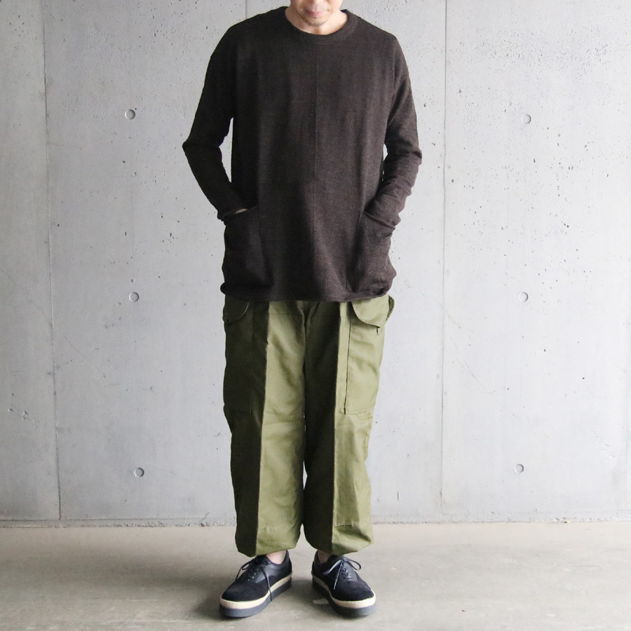 KLASICA (クラシカ) [DOZE] HOUND TOOTH JACQUARD JERSEY SIDE POCKET WIDE BODY PULL OVER / ルーズシルエット ポケット付き クルーネックセーター (D.OLIVE)