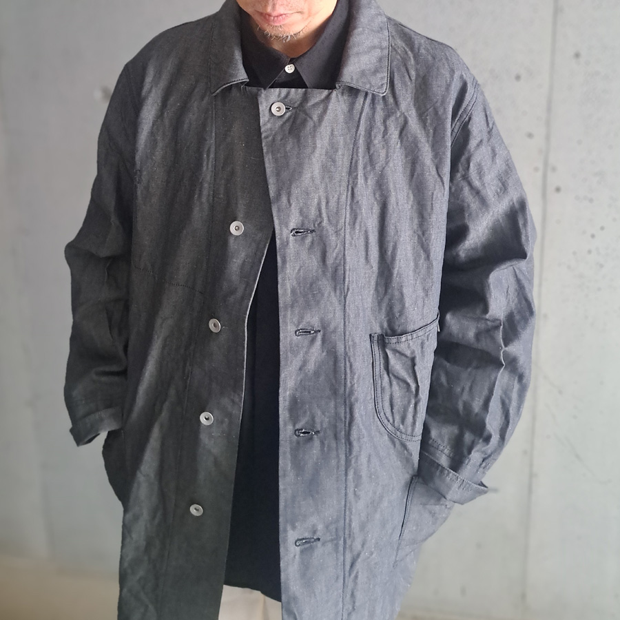 KLASICA (クラシカ) [ LONG WOOD 9.7 ] 9.7oz COTTON x LINEN GRAY CHAMBRAY REGULAR FIT LONG COVER ALL  / コットン×リネングレーシャンブレー レギュラーフィット ロング カバーオール (GRAY DENIM) 
