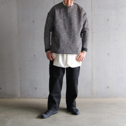 KLASICA (クラシカ) [ASLEEP] GRAINY PRINT BACK SIDE FLEECE SIDE POCKET LOOSE P/O   / リラックスフィット ポケット付き フリースニットプルオーバー (GREIGE)