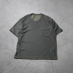 KLASICA (クラシカ) [PAPER V] WASHABLE BREATHABLE REBIRTH JERSEY V NECK SQUARE POCKET TEE / ウール　Vネック　ポケット Tシャツ (MOSS) (BLACK)
