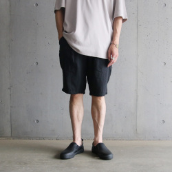 Re made in tokyo japan (アールイーメイドイントウキョウジャパン) No7821S-BT [ French Linen Tuck Half PTS ] フレンチリネン 1タック イージーハーフパンツ  (BLACK) 