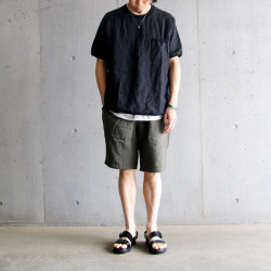 Re made in tokyo japan (アールイーメイドイントウキョウジャパン)  No7919S-CT [ French Linen T-shirt ] フレンチリネン ポケTEE (3COLOUR) 