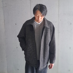 SEEALL (シーオール) SAU41 BL182 [ PRISON WORK JACKET ] ラッセルニット調 ストライプ プリズン ワークジャケット (CHARCOAL STRIPE)