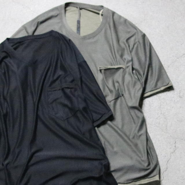 KLASICA (クラシカ)[PAPER V] WASHABLE BREATHABLE REBIRTH JERSEY V NECK SQUARE POCKET TEE / ウール　Vネック　ポケット Tシャツ (MOSS) (BLACK)