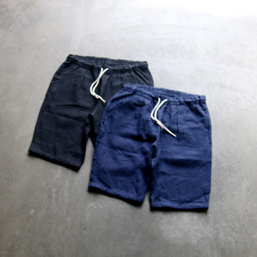 Re made in tokyo japan (アールイーメイドイントウキョウジャパン) No7821S-BT [ French Linen Tuck Half PTS ] フレンチリネン 1タック イージーハーフパンツ  (NAVY) 