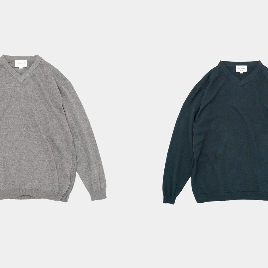 STILL BY HAND (スティルバイハンド)  [ KN01243 ] YAK MIX 浅V-NECK NECK P/O SWEATER ヤクミックス プルオーバー セーター (GREY) (TEAL BLUE)