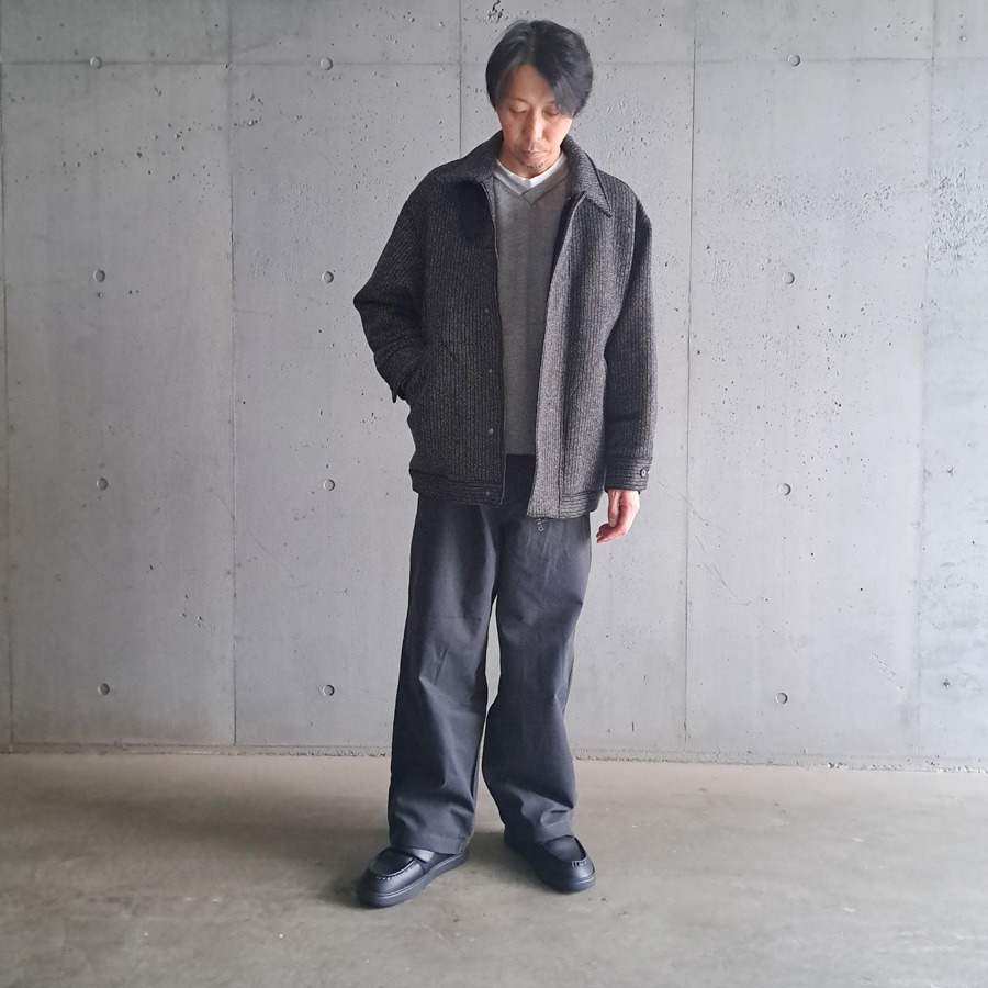 SEEALL (シーオール) SAU41 BL182 [ PRISON WORK JACKET ] ラッセルニット調 ストライプ プリズン ワークジャケット (CHARCOAL STRIPE)