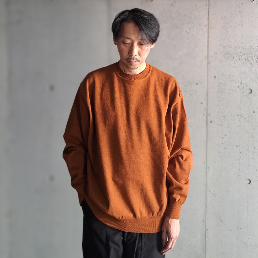 YONETOMI NEW BAISC (ヨネトミ ニューベーシック) 95-244-003 [WAVE COTTON KNIT PULLOVER (SOLID)] 強撚ウェーブコットン ニット クルーネックプルオーバー (GREY)(BLACK)(BROWN)