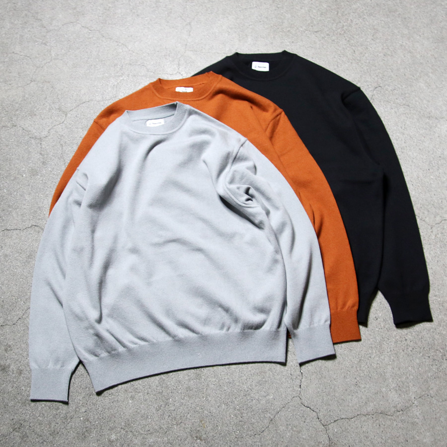 YONETOMI NEW BAISC (ヨネトミ ニューベーシック) 95-244-003 [WAVE COTTON KNIT PULLOVER (SOLID)] 強撚ウェーブコットン ニット クルーネックプルオーバー (GREY)(BLACK)(BROWN)